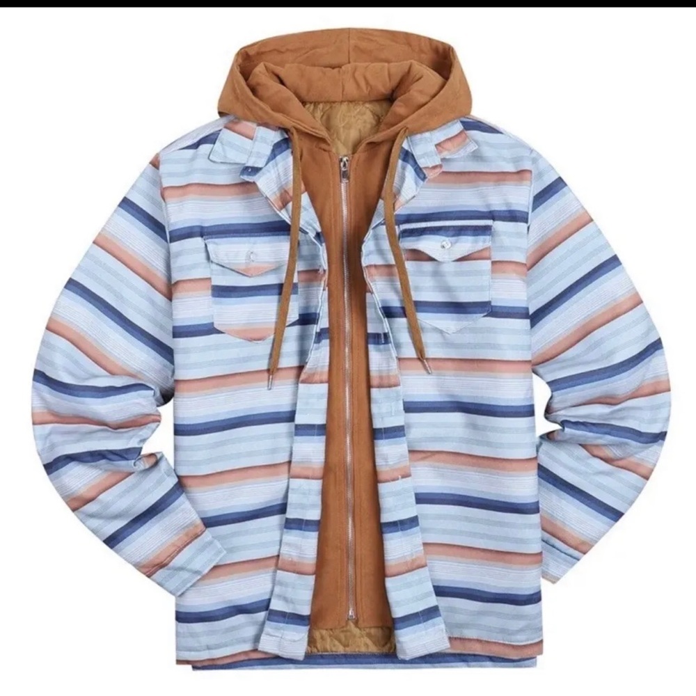 Men Long Sleeve Padded Hooded Warm Winter Jacket / Multicolor/M-L